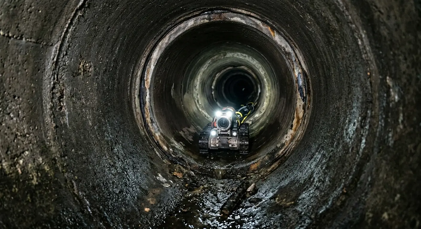 Robotic sewer camera inspecting pipe interior for Sewer Line Cleaning in Owego